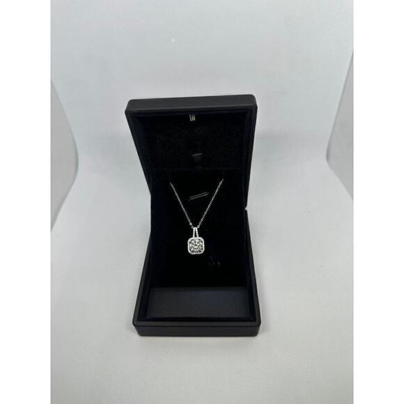 Moissanite GRA Round Necklace Cushion Cut Halo Pendant Chain 925 18K 2 Ct - Picture 10 of 12
